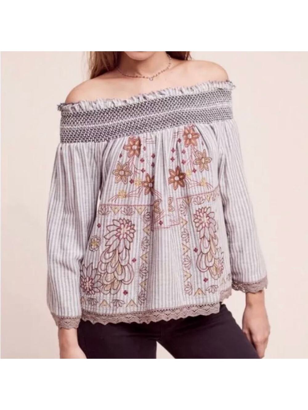 NWT Anthropologie Chloe Oliver Kennington Off Shoulder Top Embroidered Size S